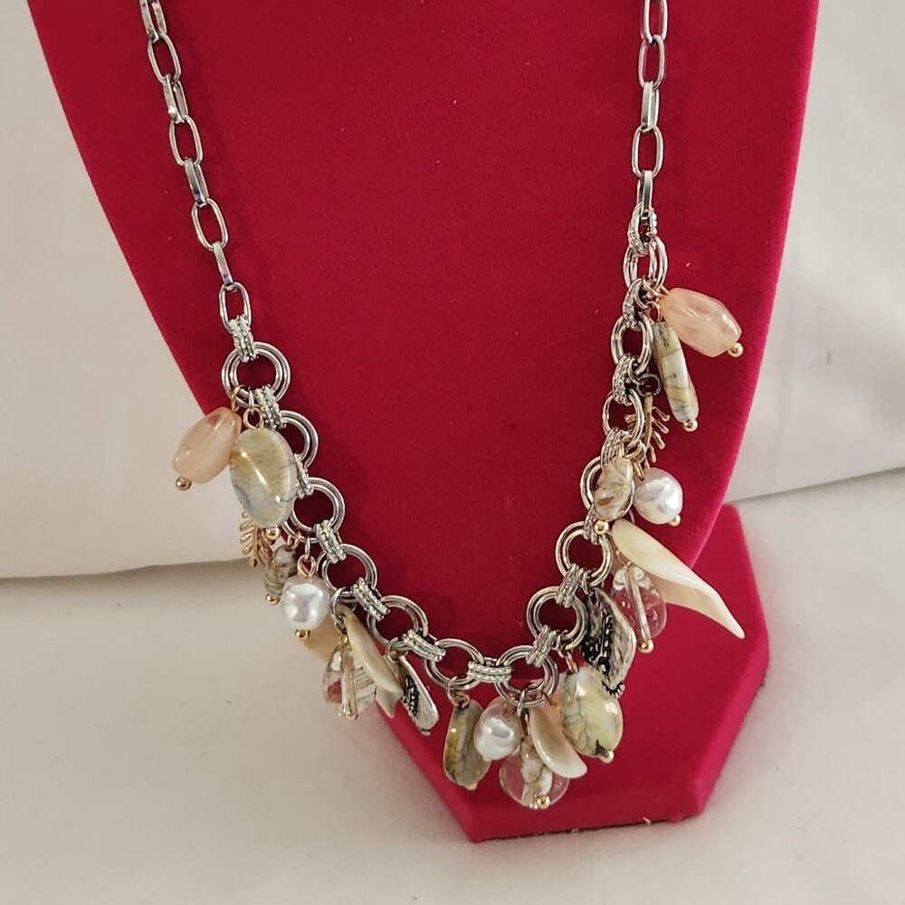 THREE FOR $20 Pretty sea shell set necklace earrings silver tone faux pearl NIP